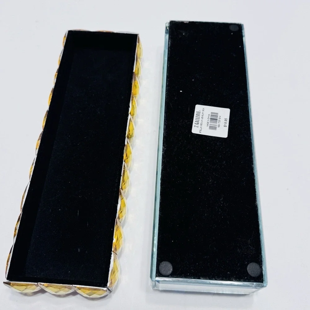 Z Gallerie Stella Lot 2 Gold Studded Jewelry Trinket Box Mirror Textured Square